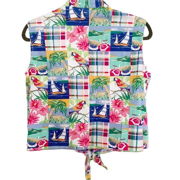 Vintage Alfred Dunner Parrot Sailboat Tropical Sleeveless Button Front Shirt - Picture 3 of 5